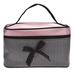 Lowest Women's Bag Square Bow Stripe Cosmetic Bag Big Lingerie Bra Underwear Dot Bags Travel Bag toiletry kits Sac2856