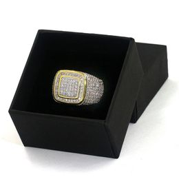 Mens Rings Hip Hop Jewelry Iced Out Diamond Ring Micro Pave CZ Yellow Gold Plated Ring Nice Gift for Friend301P