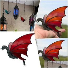 Decorative Objects & Figurines Decorative Figurines Handmade Window Hanging Stained Dragon Suncatcher Glass Home Decor Vintage Satin B Dh06B