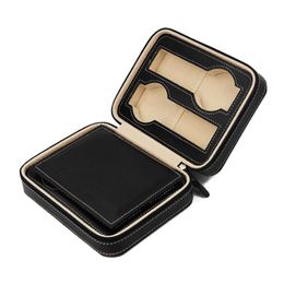 Watch Box Square 4-Slots Watch Organiser Portable Lightweight Synthetic Leather Storage Boxes Case Holder239U