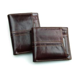 Genuine Leather Men Wallets Bifold Short Men Purse Male Clutch With Card Holder Coin Purses Wallet Brown Dollar 226W