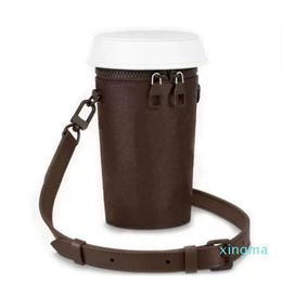 Designer Wallet Coffee Cup Pouch Crossbody Strap Shoulder Bag Genuine Leather Men's Lady's Handbag Purse238a