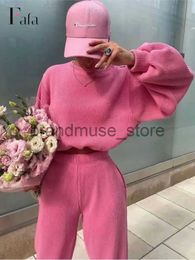 Women's Two Piece Pants Autumn Women Corduroy 2 Piece Sets Casual Solid O-neck Pullover And Pants Tracksuit Winter Female Loose Sweatshirt Trouser Suits J231216