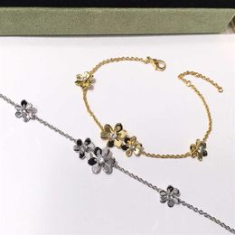 Brand Pure 925 Sterling Silver Jewelry For Women Silver Chain Clover Bracelet Praty Wedding Jewelry Gold Color Flower Bracelet2357