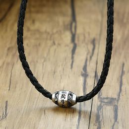 Pendant Necklaces Modyle Men Necklace 9 Words Buddha Mantra Lucky Beads Stainless Steel Charm With Black Braided Rope Male Jewelry309C