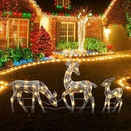 Decorative Objects Figurines 3Pc Lighted Deer Family Outdoor Christmas Winter Decoration For Front Yards 231216