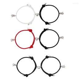 Charm Bracelets 2pcs Magnetic Alloy Dinosaur Pendant Heart Couple Lover Friend Men Women Braid Rope Bangle