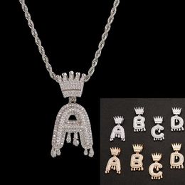 Fashion 26 Letters Diamond Pendant Necklace Men Womens Hip Hop Full Crystal Crown Iced Out Heavy Necklace 3mm 24inch258H