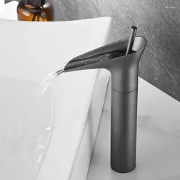 Bathroom Sink Faucets Basin Faucet Mixer Gun Grey Colour Cold Water Deak Mounted Waterfall Style Copper Taps FR651