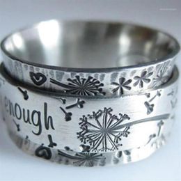 Vintage Silver Colour Engraved Dandelion Wide Ring Lettering I am Enough Inspiration Rings for Men Women Punk Party Jewellery Z15813204