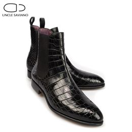 Boots Uncle Saviano Black Winter Mens Boots Shoes Work Boots Add Velvet Fashion Designer Shoes Men Warm Non-Slip Genuine Leather 231216