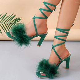 Sandals S 2023 Summer Large Size Women's Shoes Hairy Square Strap Stiletto Heels Cross For Women