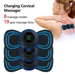 Massaging Neck Pillowws 8 Mode LCD Display EMS Stretcher Electric Massager Patch Pulse Muscle Stimulator Portable Relief Pain mini massager 231215