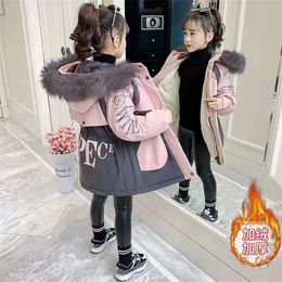 Jackets 2023 Winter Girls Jacket Long Pattern Cotton Padded Coat Hooded Warm Children Clothing Parkas veste Teens Kids Clothes Outwears 231216