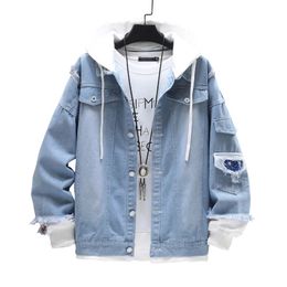 Men's Jackets Men Denim Jacket Streetwear Hip Hop Men's Hooded Jean Jackets Male Casual Loose Outerwear Spring Fashion Slim Fit Coat 231215