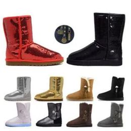 2023 Women Glitter Boots Classic Sequin designer winter Women's high-top Snow boots Ankle Mini Short Knee Button Bling soft-soled Women's warm boots selling