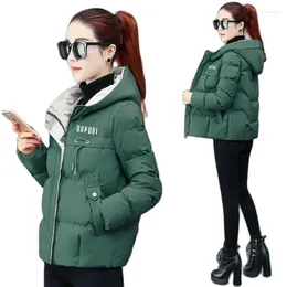 Women's Trench Coats 2023 Winter Clothes Ladies Jacket Down Cotton Printing Zipper Hooded Miss Slim Short Thin Keep Warm Female Coat