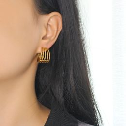retro multi-layered cut-out fashion ear clips, Geometric C-shaped, titanium steel earrings, simple and non-fading, niche high-end Jewellery