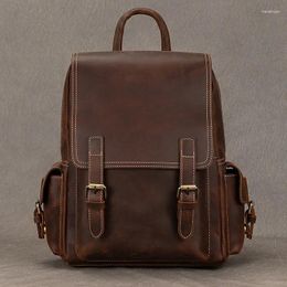 Backpack High Qaulity Genuine Leather Travelling Men's Retro Fashion 14 Inch Laptop Bagpack Daypack Schoolbag Men Women Gift Bag
