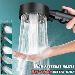 Bathroom Shower Heads High pressure Head Set 5 Modes of Adjustment Showerhead with Hose Water saving One touch Stop Accessories 231216