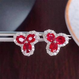Natural Real Ruby Or Tourmaline Flower Stud Earring Per Jewelry 0 35ct 6pcs Gemstone 925 Sterling Silver Fine J21424297G