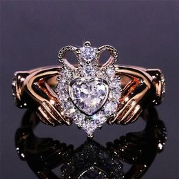 New Women Fashion Jewellery Crown Wedding Ring 925 Sterling Silver&Rose Gold Fill Eternity Popular Women Engagement Claddagh Ring Gi221g