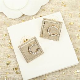 2023 Luxury quality charm stud earring with sparly diamond in 18k gold plated have box stamp square shape PS3880224R