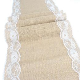 Table Runner 10pcs/lot 30 275cm Vintage Jute Burlap White Lace Event Party Supplies For Wedding Home Decor