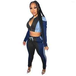 Women's Two Piece Pants S-2XL 2023 Winter Women Tracksuit Fashion Sport Patchwork Long Sleeve Coat Pant Sets Sweatsuits Wholesale Drop