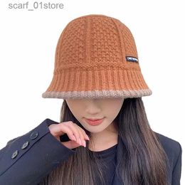 Wide Brim Hats Bucket Hats New Women's Hat Winter Warm Bucket Hat Fisherman Hats Female Fashion Korean Version Knitted Beanie Retro Panama C For WomenL231216