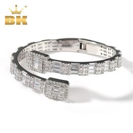 THE BLING KING 7mm Baguette Cuff Bangel Micro Paved Bling Square Cubic Zirconia Bracelet Luxury Wrist Rapper Jewellery Punk Bangle 2226R