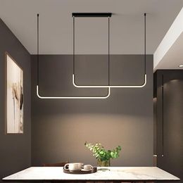 Chandeliers Nordic Minimalist Personality Dining Table Chandelier Modern Creative Bar Hanging Lights LED Aluminium Strip Office Lam346u