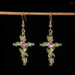 Dangle Earrings DRlove Luxury Cross Charm Hook Women Pink CZ Green Leaf Winding Design Wedding Party Aesthetic Jewelry