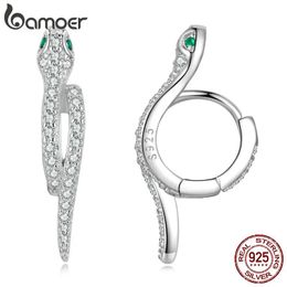 Stud Bamoer 925 Sterling Silver 3D Snake Earrings for Women Shiny Zircon Snake Ear Buckles Statement Fine Jewelry Party Gift BSE669