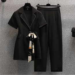 Women's Two Piece Pants Women Office Ladies Trousers Suit Jacket Lace Up Top And Pant Set Female 2 Fashion Casual Workwear Summer Cloth