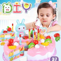 Kitchens Play Food 37Pcs DIY Pretend Play Kitchen Toys Fruit Birthday Cake Cutting Toys Kitchen Food Girl Games Play 231216