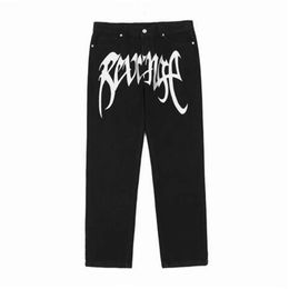 Jeans Punk Hip Hop Alphabet Printing Baggy Black Pants Men 2023 New Trend Rock Gothic Oversized Wide Leg Trousers Streetwear