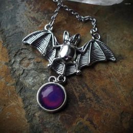 Pendant Necklaces Gothic Bat Sensational Stone Colour Changing Dazzling Gemstone Necklace Halloween Christmas Gift