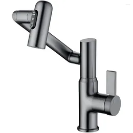 Bathroom Sink Faucets Rotatable Faucet With Temperature Display (Batteries-Free) 3 Water Modes Dark Grey