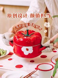 Soup Stock Pots Flower Tomato Pot Home Cooking Creative Enamel Stew Binaural Induction Cooker and Gas Can Use 231215