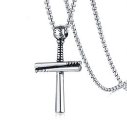Hip Hop Baseball Cross Pendant Necklace Stainless Steel Ball Bat Chain Men Collares 24 For Guys Sport Jewelry PN-10962620