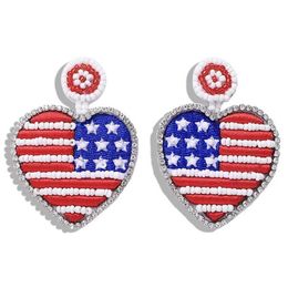 Whole- luxury designer exaggerated lovely cute Colourful beaded America USA flag heart pendant stud earrings for women girls2171