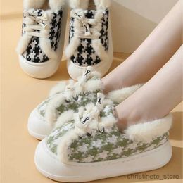 Slipper New Women's Snow Boots Cover Heel Thickened Home Plush Slippers Thick Sole Anti Slip Warm Soft Sole Cotton Shoes 2024 Flat Shoes
