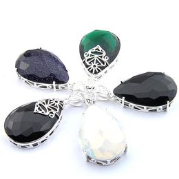 Mix 5PCS Rainbow New Luckyshine 925 sterling Silver Teardrop Green Emerald Real Black Onyx Gemstone Necklaces Pendants For Lady Pa295R