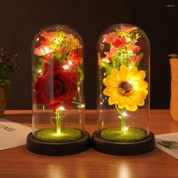 Night Lights Sunflower Gift For Girlfriend PU Simulation Rose Light With Glass Cover Decoration Creative Valentine's Day