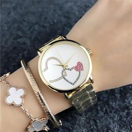Fashion Design Women's Quartz wrist Watches for women Girl Colourful crystal Peach heart pattern Dial Metal steel band Quartz 215d