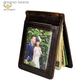 Money Clips Genuine Leather Men Magnetic Money Clip Business Card Photo Holder Case Design Front Pocket Mini Male 1099-cL231216