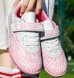 New Children's Hook Loop Fastener Football Shoes Boys Girls Outdoor Lightweight Anti Slip Football Footwear Professional Sneaker