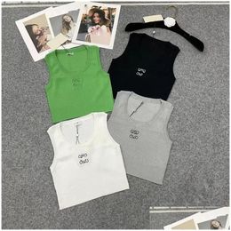 Women'S T-Shirt Womens T-Shirt Tank Top Anagram Crop Designer T Shirts Women Knits Tee Knitted Sport Tops Woman Vest Yoga Tees Green S Dhcx0