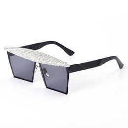 New Colourful Women's Large Frame Sunglasses Fashionable Square Handmade Water Diamond Sunglasses Trendy European and American Box Glasses